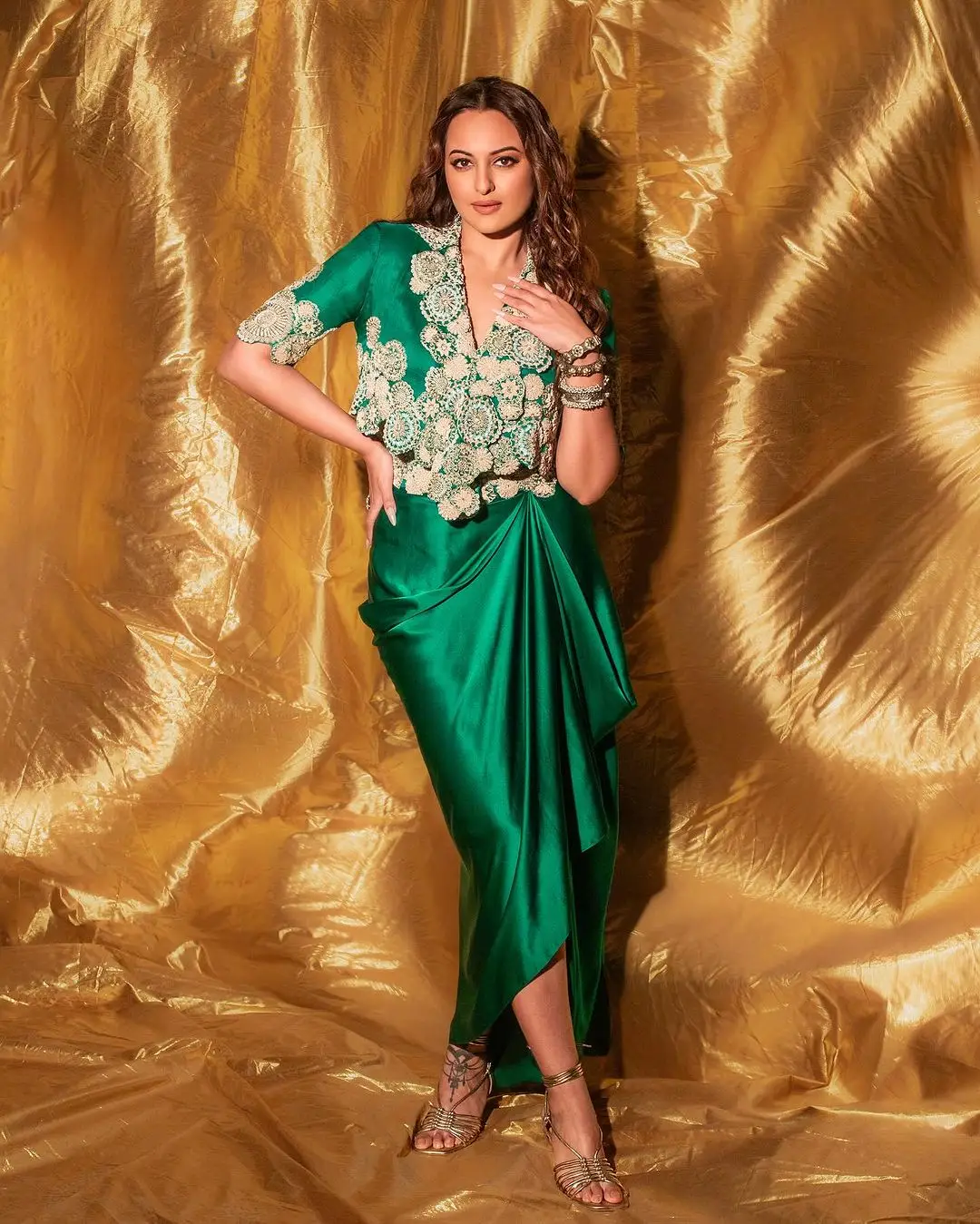 Sonakshi Sinha In North Indian Traditional Green Gown